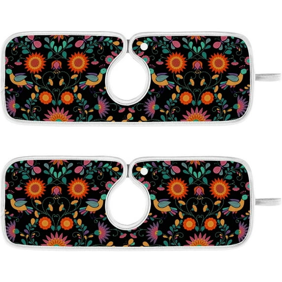 Ethnic Floral Bird Sink Splash Guard for Faucet 2 Packs Faucet Absorbent Mats, Colorful Flower Pattern Faucet Handle Drip Catcher Quickly Drying Mat for Kitchen Counter Bathroom, 30"x5.5" RV