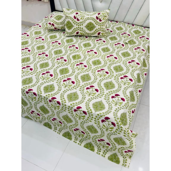 Ethnic Floral Indian Cotton Bedspread – Oversized Queen Bedding Set with Pillow Shams(ARBCA_1430_WH)