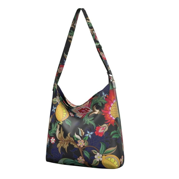 Ethnic Floral Pattern Large Capacity Handbag - Minimalist Travel Bag with Adjustable Strap & Multi-Pocket Design