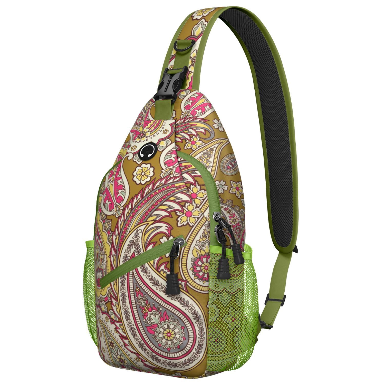 Ethnic Floral Sling Bag - Geometric Paisley Design Chest Bag 