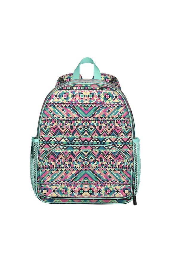 Ethnic Floral Student Backpack – Abstract Vintage Geometric Boho Student Bag for Elementary School & Outdoor Adventures