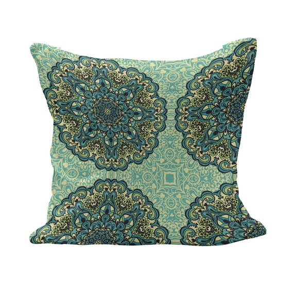Ethnic Fluffy Throw Pillow Cushion Cover, Abstract Flower Arrangement Mandala Style Nature Elements Vibrant, Decorative Square Accent Pillow Case, 18" x 18", Pale Yellow Turquoise, by Ambesonne