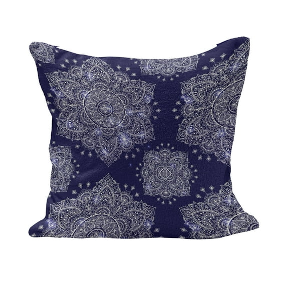 Ethnic Fluffy Throw Pillow Cushion Cover, Floral Ornament Round Mandala Paisley Inspired Retro Style, Decorative Square Accent Pillow Case, 20" x 20", Lavender Blue Indigo, by Ambesonne
