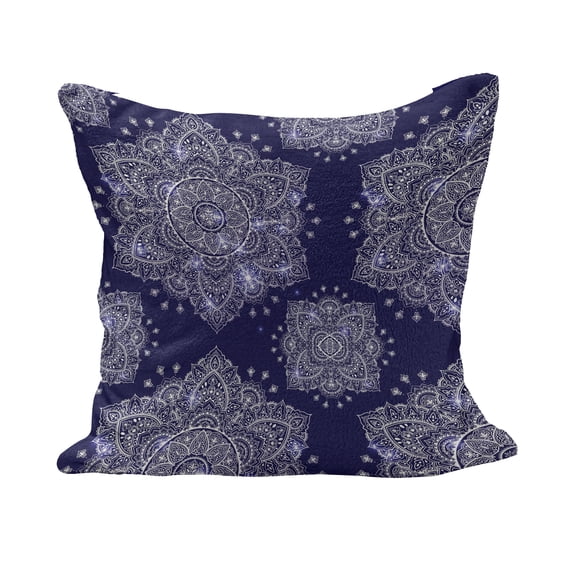 Ethnic Fluffy Throw Pillow Cushion Cover, Floral Ornament Round Mandala Paisley Inspired Retro Style, Decorative Square Accent Pillow Case, 36" x 36", Lavender Blue Indigo, by Ambesonne