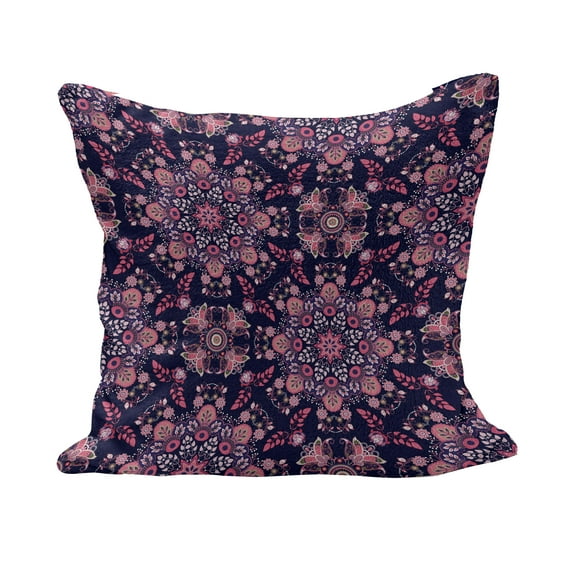 Ethnic Fluffy Throw Pillow Cushion Cover, Spring Nature Blossoms Abstract Traditional Style Exotic Fantasy, Decorative Square Accent Pillow Case, 20" x 20", Indigo Pink Pale Pink, by Ambesonne