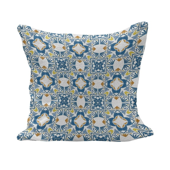 Ethnic Fluffy Throw Pillow Cushion Cover, Tunisian Mosaic with Azulojo Spanish Influence Retro Inspired Art, Decorative Square Accent Pillow Case, 28" x 28", Blue, by Ambesonne