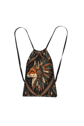 Ethnic Fox Pattern Illustration Packable Drawstring Backpack, Lightweight Foldable Cinch Storage Bag for Gym Travel Shopping
