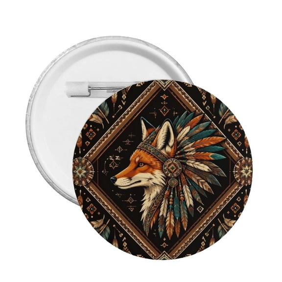 Ethnic Fox Pattern Illustration Round Button Pin Badge 5PCS Pinback Buttons Lapel Pin for Jacket, Backpack, Hat, Party Favor, Gift
