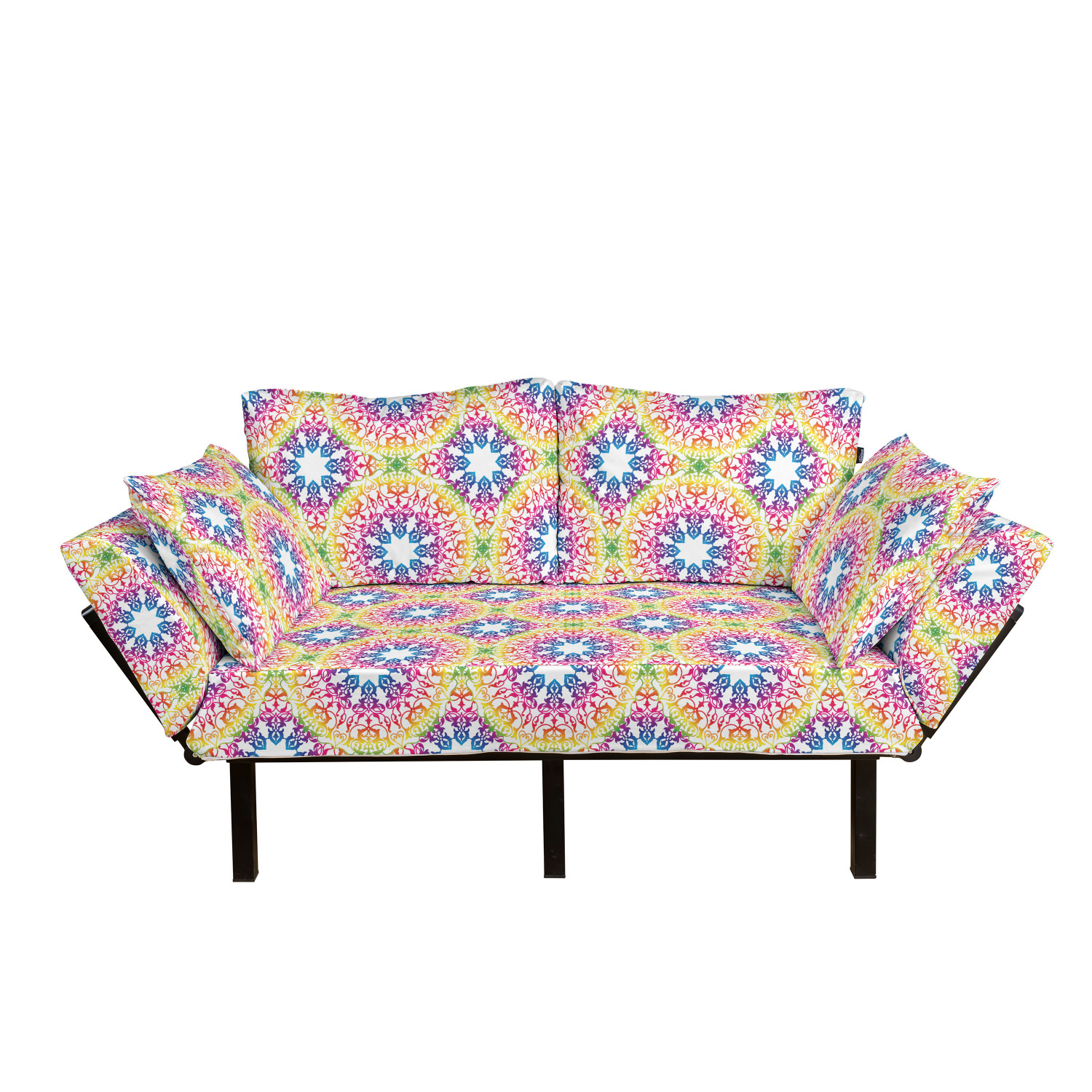 Ethnic Futon Couch, Abstract Ombre Vivid Rainbow Colored Mandala Tie
