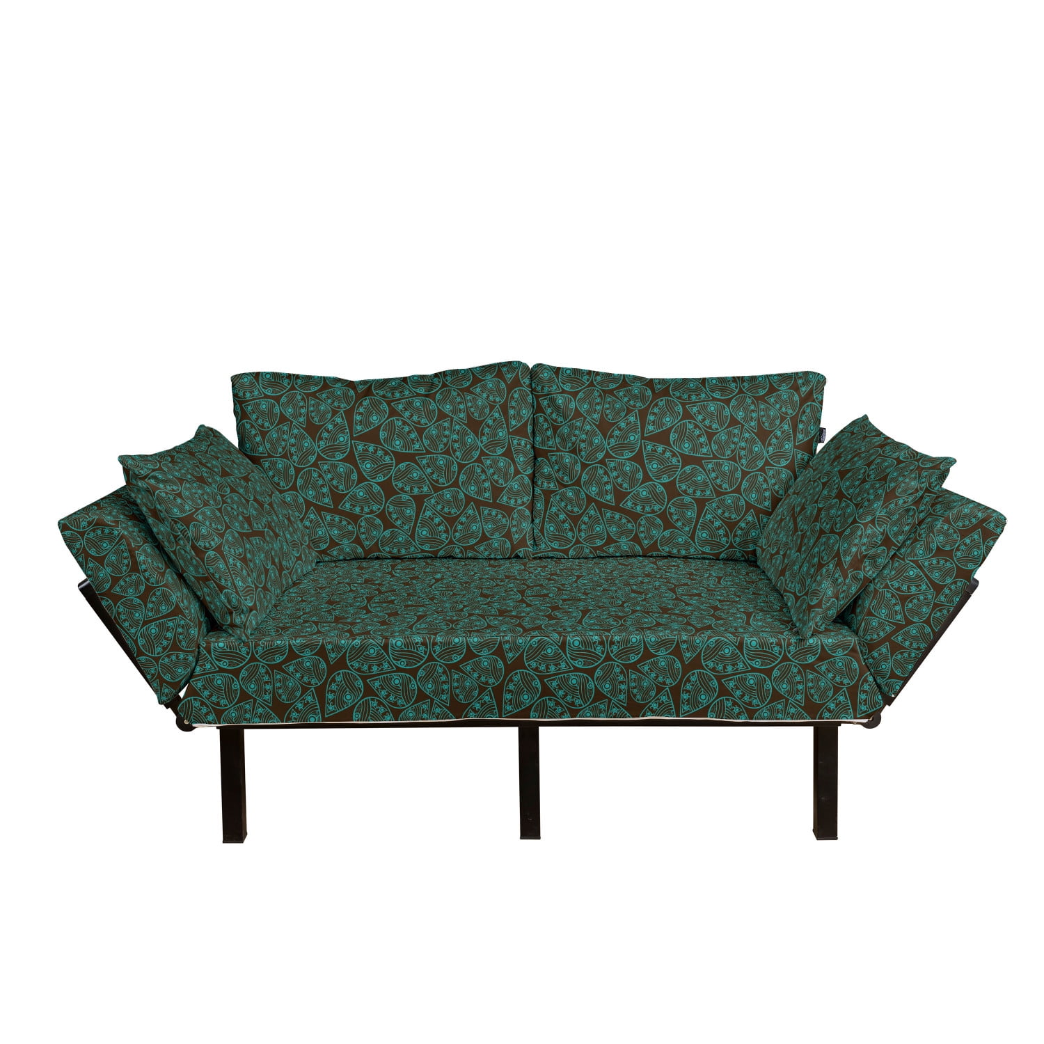 Ethnic Futon Couch, Eastern Style Leaf Pattern with Traditional Folk