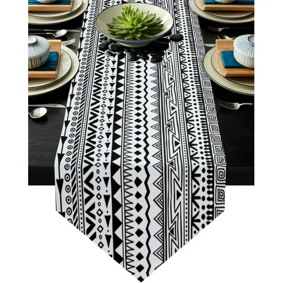Ethnic Geometric Black And White Table Runners Home Kitchen Dining Tablecloths Wedding Party Table Decoration Table Runner