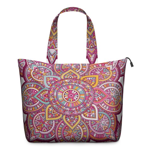 Ethnic Geometric Mandala Carry-On Bag - Zippered Weekender with Reinforced Handles, Travel & Gym Essential