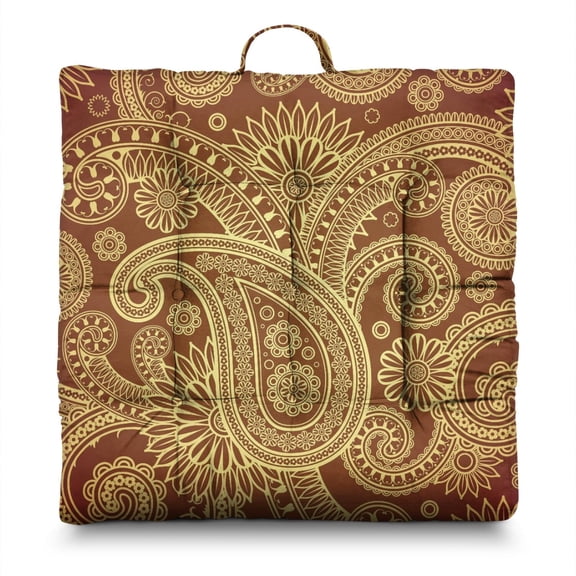 Ethnic Geometric Meditation Seat - Thick & Supportive Floor Sitting Cushion with Retro Paisley Pattern, 9-Point Stitched for Stability