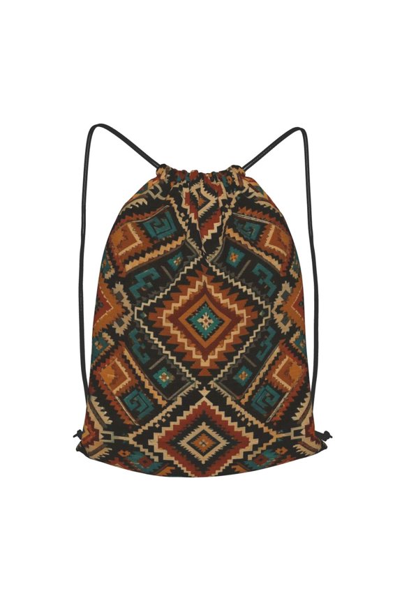 Ethnic Geometric Repeating Pattern Drawstring Backpack Gym String Bag Sports Sackpack Cinch Sack, S