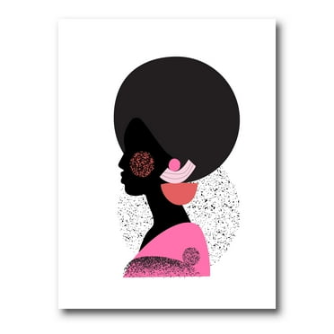 Ethnic Geometric Silhouette of African American I 8 in x 12 in Painting Canvas Art Print, by Designart