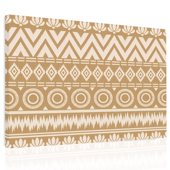 Ethnic Geometric Stripe Canvas Print Wall Art, Southwestern Rhombus Zigzag Beige Wall Decor Modern Artwork Paintings Pictures for Living Room Framed and Stretched Ready to Hang 24" x 32"
