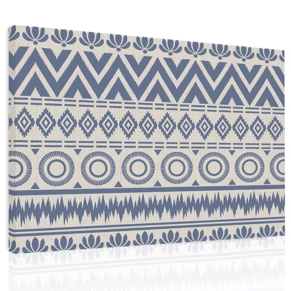 Ethnic Geometric Stripe Canvas Print Wall Art, Southwestern Rhombus Zigzag Blue Wall Decor Modern Artwork Paintings Pictures for Living Room Framed and Stretched Ready to Hang 12" x 16"