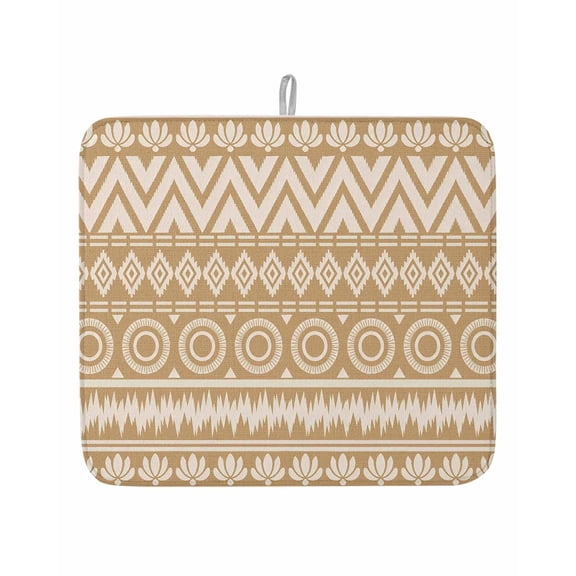 Ethnic Geometric Stripe Dish Drying Mat 16x18 inch Southwestern Rhombus Zigzag Beige Super Absorbent Microfiber Dish Drying Pad for Kitchen Countertops Sink Dish Drainer Racks Coffee Bar Mats 1 Pack