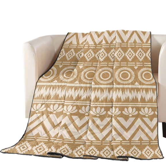 Ethnic Geometric Stripe Quilted Comforters Cooling Blanket King Size, Southwestern Rhombus Zigzag Beige Cold Comfort for Hot Sleepers Lightweight Air Conditioning Quilt Blanket for Bed