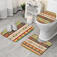 thumbnail image 1 of Ethnic Geometric Striped Pattern Bathroom Rugs Sets 3 Piece,Toilet Cover Set,Absorbent Non Slip Bathroom Mats Sets with U-Shaped Contour Rug Toilet Rug Set, 1 of 5