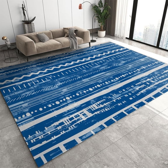 Ethnic Geometry Area Rug Classic Element Design Rugs for Living Room, with Non-Slip Backing Blue Print Carpet for Living Room Bedroom Dining Room Office 2x3ft