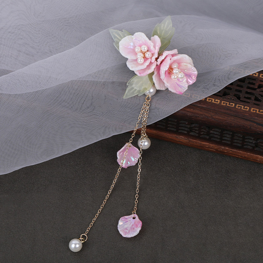 Ethnic Hanfu Edge Clips Hairpin Handmade Tassel Cabbage Leaf Forehead