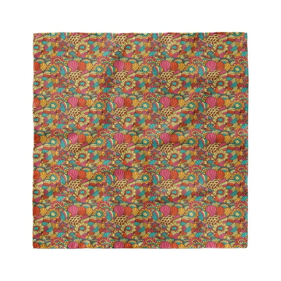 Ethnic Head Scarf, Colorful Floral Doodle, Head Wrap, 3 Sizes, by Ambesonne