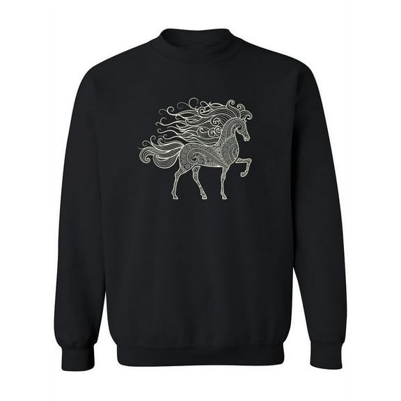 Ethnic Horse Sketch Sweatshirt Women - Women Sweatshirt, Black, 3XL