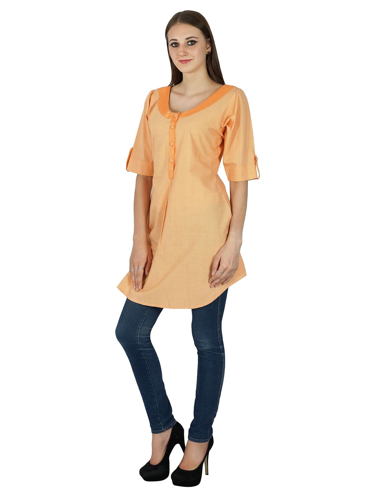 casual ethnic dress for women Ethnic Indian Solid Cotton Kurti Designer Kurta Women Casual Top Tunic Dress, Women's, Size: 24, Orange