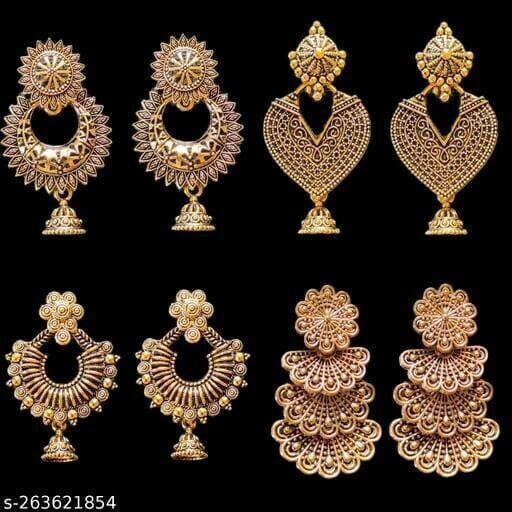 THE DIVINE FASHION Ethnic Indian Traditional Bollywood Style Gold Plated Jhumka Long Earrings