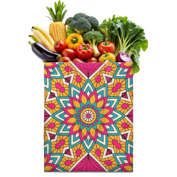 Ethnic Inspired Geometric Mandala Reusable Tote Bag - Spacious Eco-Friendly Shopping Bag