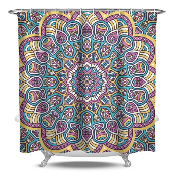 Ethnic Inspired Geometric Mandala Shower Curtain, Tribal Boho Chic Pattern, 84x72 Inch Waterproof Machine Washable Bath Curtain