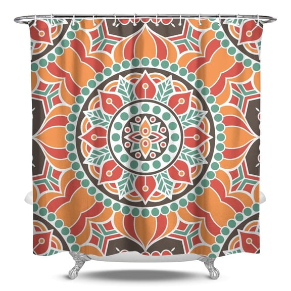 Ethnic Inspired Geometric Mandala Shower Curtain, Tribal Boho Chic Pattern, 84x72 Inch Waterproof Machine Washable Bath Curtain