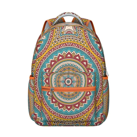 Ethnic Inspired Symmetrical Mandala College Backpack - Breathable Mesh Straps & Spinal Support