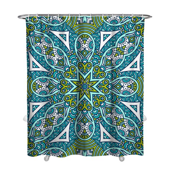 Ethnic Inspired Symmetrical Mandala Shower Curtain Waterproof Bathroom Drape Fade-Resistant Fabric 72x84 Inch