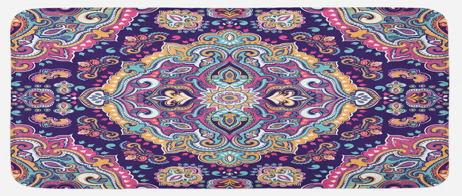 Ethnic Kitchen Mat, Boho Style Mandala Colorful Spring Garden Themed ...