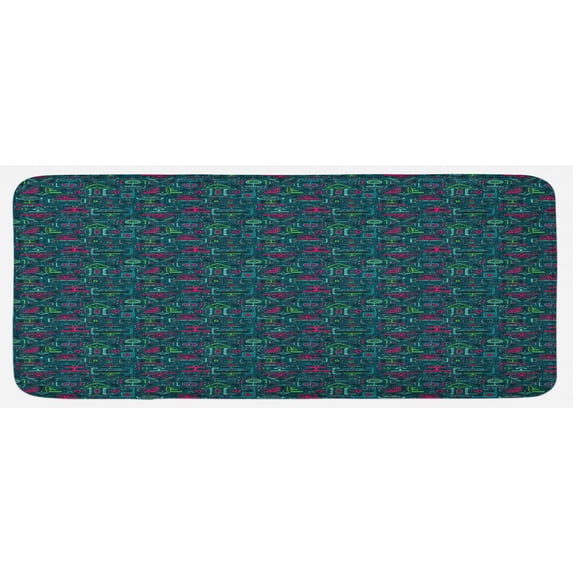 Ethnic Kitchen Mat, Vibrant Colored Drawing Style Pattern with Geometrical Traditional Illustration, Plush Decorative Kitchen Mat with Non Slip Backing, 47" X 19", Multicolor, by Ambesonne