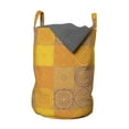 thumbnail image 1 of Ethnic Laundry Bag, Design Patchwork Style Squares in Oriental Pattern Print, Hamper Basket with Handles Drawstring Closure for Laundromats, 13" x 19", Orange Violet, by Ambesonne, 1 of 4