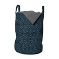 thumbnail image 1 of Ethnic Laundry Bag, Folkloric Dark Toned Pattern with Flowers Lattice Vintage Themed, Hamper Basket with Handles Drawstring Closure for Laundromats, 13" x 19", Blue Charcoal Grey, by Ambesonne, 1 of 4