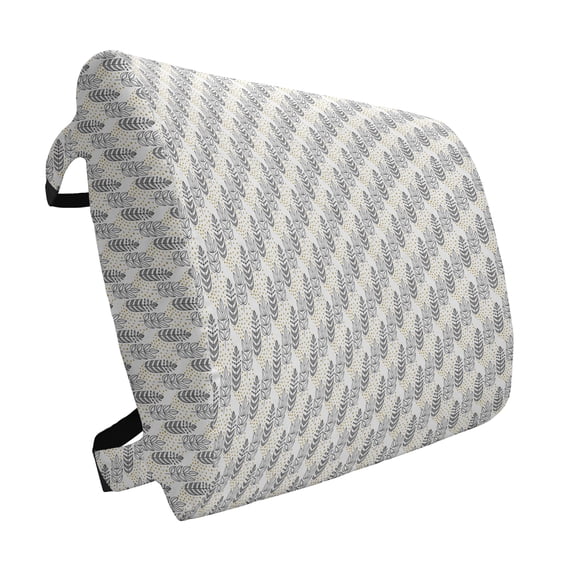 Ethnic Lumbar Pillow, Hand Drawn Style Herbs Leaves in Style with Dots, Soft Back Cushion for Office Chairs with Adjustable Straps, 14" x 13", Khaki Grey and White, by Ambesonne