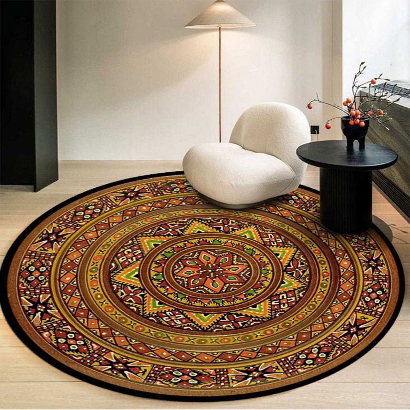 Ethnic Mandala Area Rugs Washable Indoor, Boho Round Rug Non-Slip ...