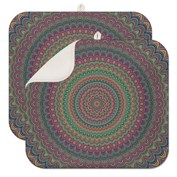 Ethnic Mandala Ornament Coffee Mat – Absorbent Microfiber Spill Mat, Multi-Functional Dish Drying Pad for Kitchen and Coffee Bars