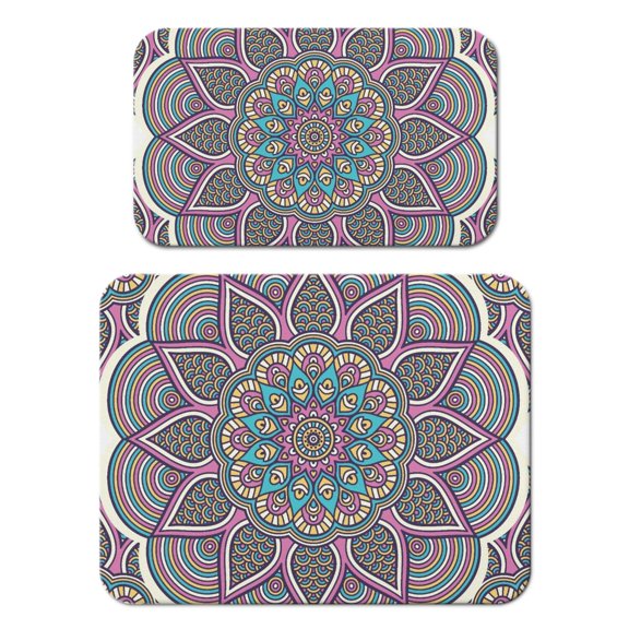 Ethnic Mandala Sacred Dish Drying Mat, Mystic Ethnic Absorbent Coffee Bar Mat, Boho Chic Kitchen Counter Protector