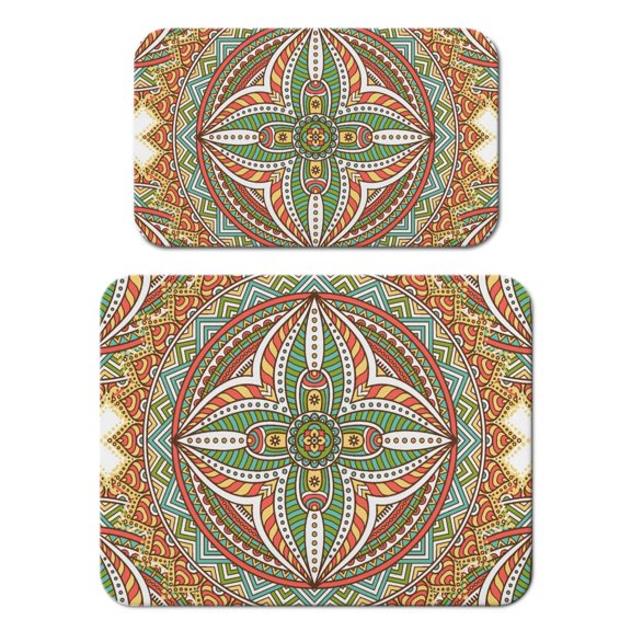 Ethnic Mandala Sacred Dish Drying Mat, Mystic Ethnic Absorbent Coffee Bar Mat, Boho Chic Kitchen Counter Protector