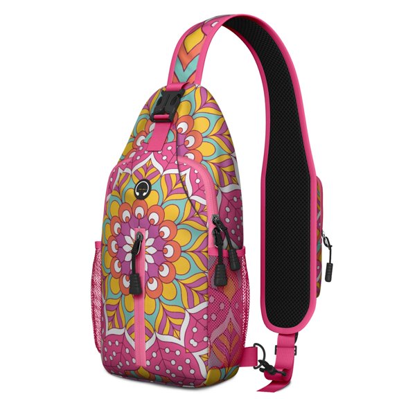 Ethnic Mandala Sling Bag with Abstract Ornamental Pattern, Lightweight Durable Crossbody Backpack, Adjustable Strap, Multiple Compartments for Daily Commuting and Gym