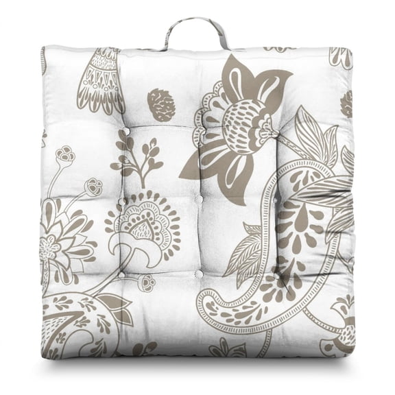 Ethnic Meditation Pillow&nbsp;– 22x22 Inch Square Floor Cushion, Dutch Velvet, Vintage Paisley Pattern for Yoga, Lounge & Back Support (Tribal Design)