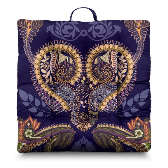 Ethnic Meditation Pillow&nbsp;– 22x22 Inch Square Floor Cushion, Dutch Velvet, Vintage Paisley Pattern for Yoga, Lounge & Back Support (Tribal Design)
