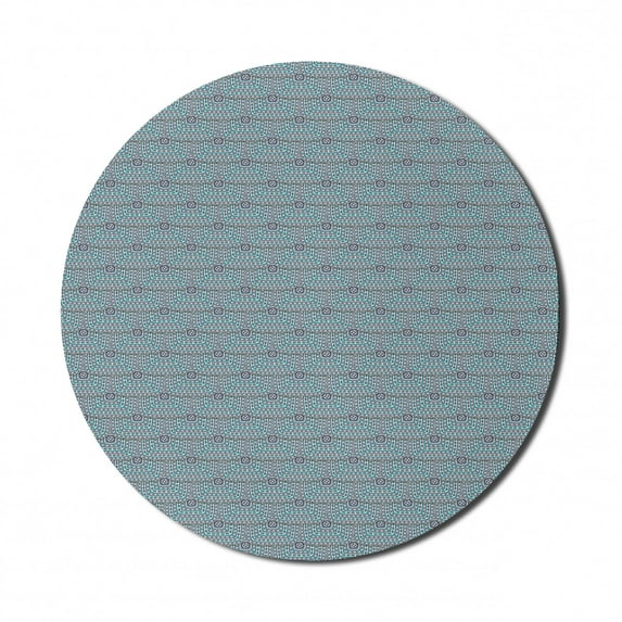 Ethnic Mouse Pad for Computers, Overlap Look Romanian Folkloric Rounded Square Shaped Motif, Round Non-Slip Thick Rubber Modern Gaming Mousepad, 8" Round, Dark Seafoam Night Blue, by Ambesonne
