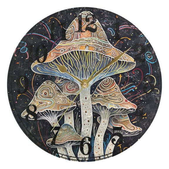 Ethnic Mushrooms Silent Wall Clock 10" Non-Ticking Battery Clock