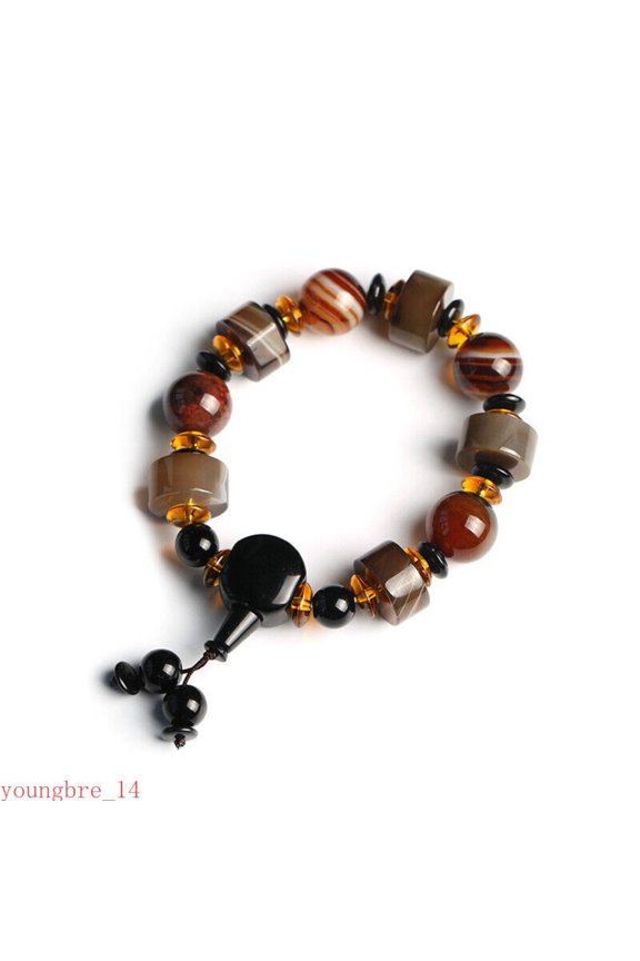 Ethnic Natural Agate Men's Bracelet Resin Handmade Beaded Bracelet -